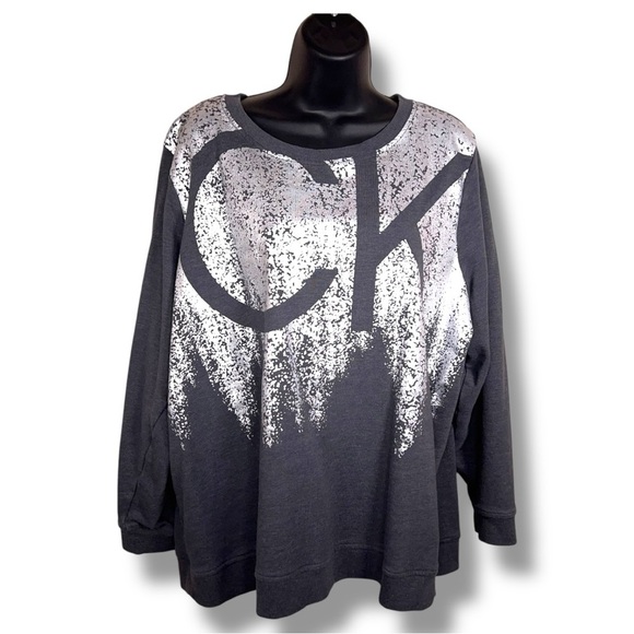 1X Calvin Klein Grey Silver Logo Sweatshirt Long Sleeve Athletic Athleisure - Picture 1 of 13